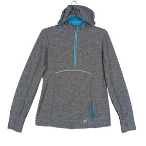 City Sports Hoodie Sweatshirt Size Medium Gray and Blue Thumbhole Zipper Pockets